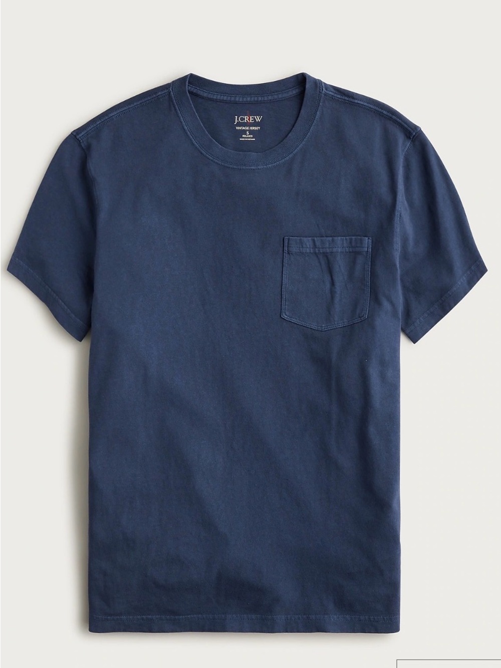 NWT J. Crew Men’s Vintage Wash Cotton Jersey Navy Blue Pocket Tee- Large